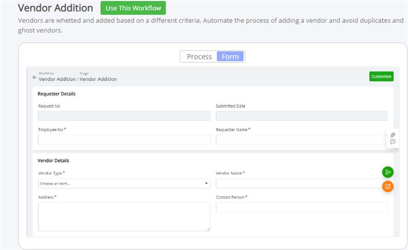 vendor addition approval template screenshot